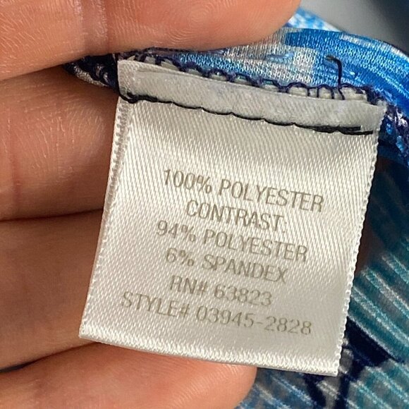 CJ Banks Blue Floral Pleated Blouse Size 2X V Neck 3/4 Sleeves Layered Look - Picture 5 of 10